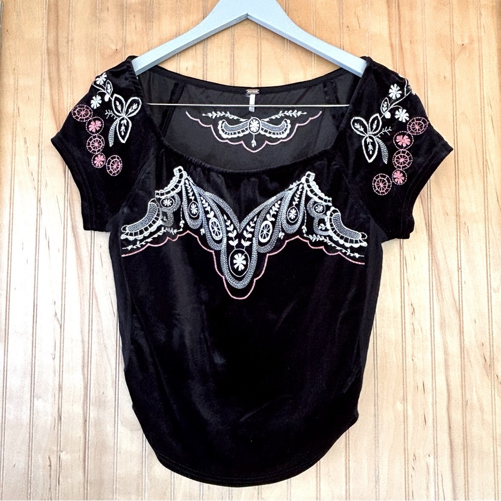 Free People Black Velvet Top